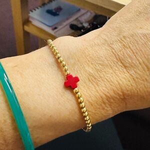 Enewton signature cross gold pattern 2mm bead bracelet red size small
